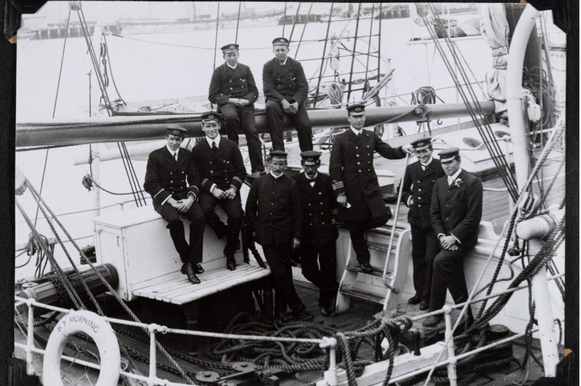 14985 37 Crew on deck of the ‘Discovery’ in berth at Lyttelton, 1901